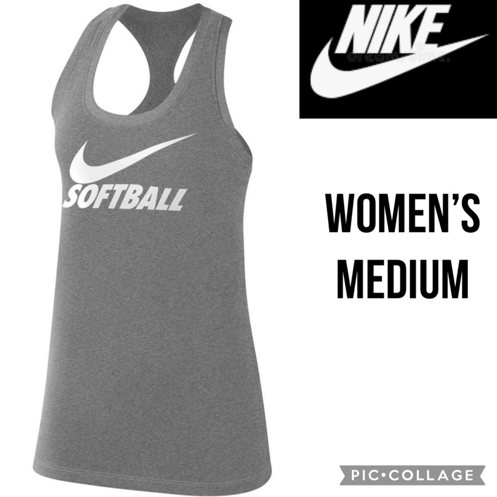 Nike Womens Tank Top Legend Softball Gray Dri-Fit Performance Swoosh Racerback M